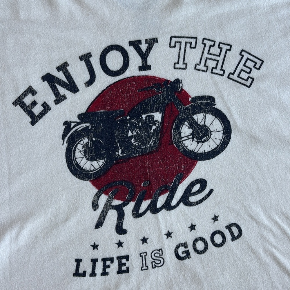 Life Is Good Enjoy The Ride Motorcycle Cream Classic Fit Cotton Tshirt Mens XXL‎